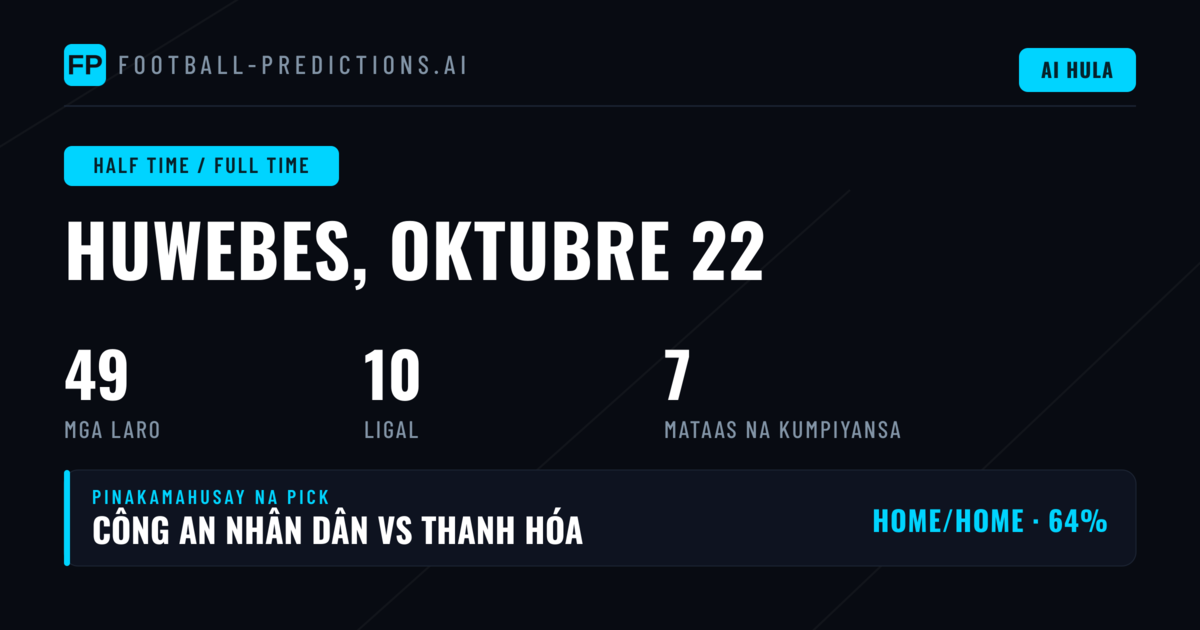 Mga Pinakamainam na Pagpili HT/FT para sa 22 Oktubre 2026