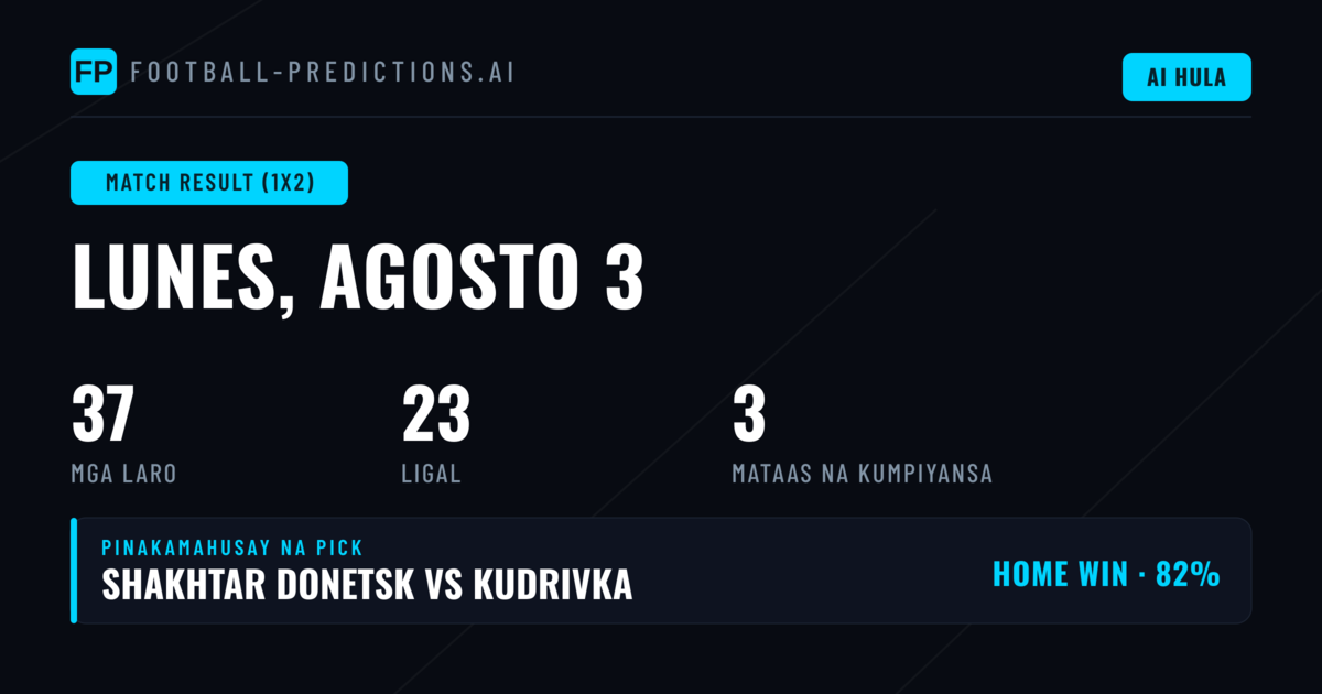 Pinakamahusay na 1X2 Picks (3 Ago 2026)
