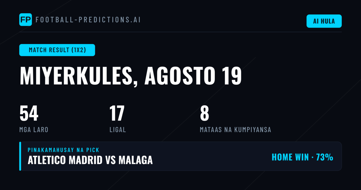 Pinakamahusay na 1X2 Picks (19 Ago 2026)