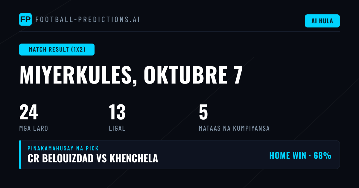 Pinakamahusay na 1X2 Picks para sa 7 Oct 2026