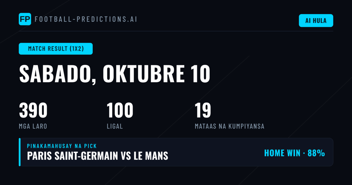 Nangungunang 1X2 Picks (10 Okt 2026)