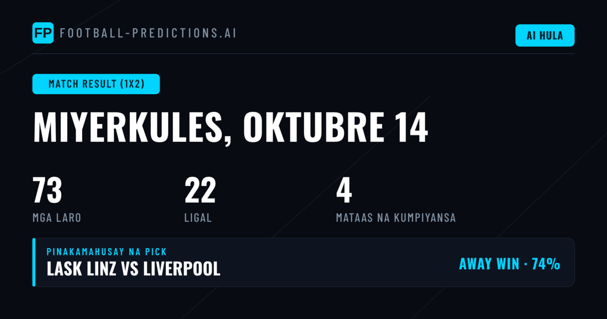 Pinakamahusay na 1X2 Picks (14 Oct 2026)