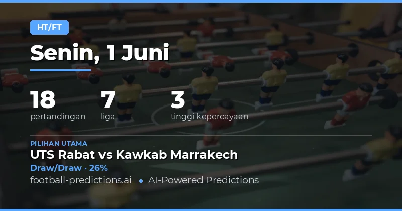 Prediksi HT/FT 1 Jun 2026: 18 Laga dengan Odds Terbaik