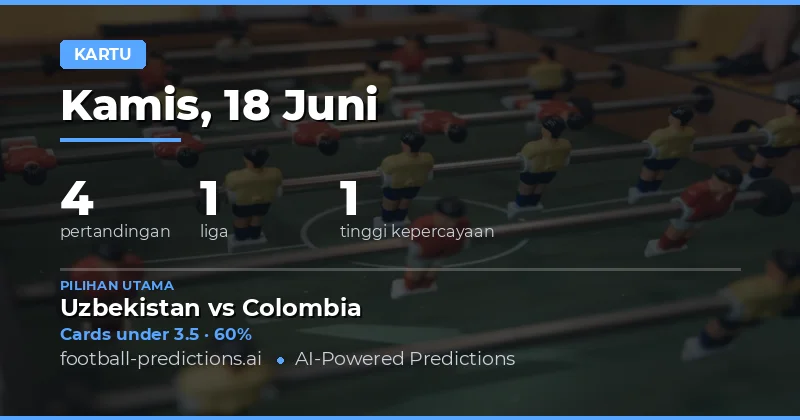 Pilihan O/U Kartu Kuning untuk 18 Jun 2026