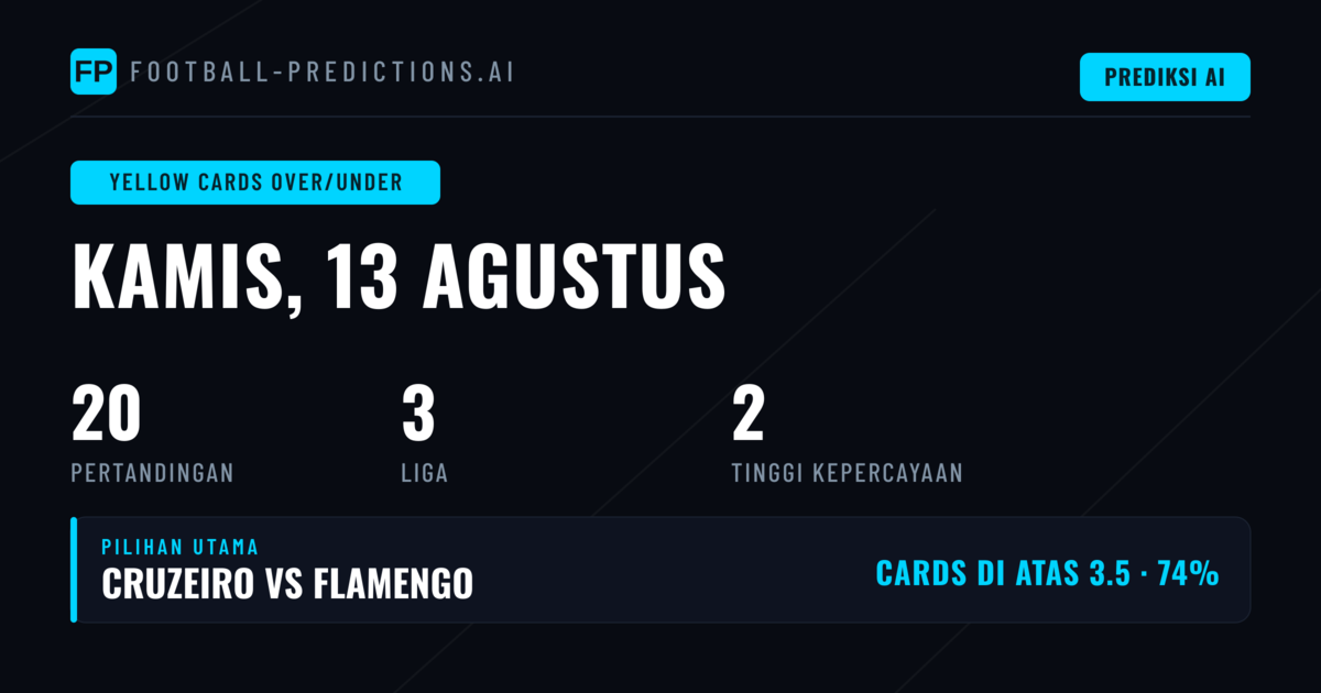 Top O/U Kartu Kuning Picks untuk 13 Aug 2026