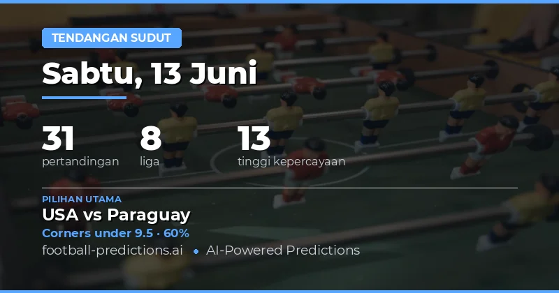Top Corners O/U Picks untuk 13 Jun 2026