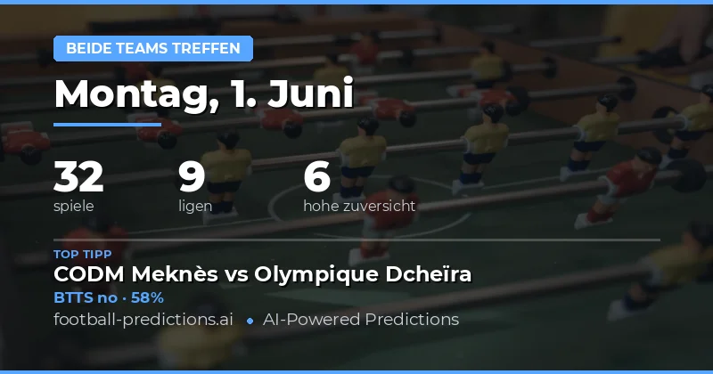 BTTS-Markt am 1. Juni 2026: 32 Spiele unter der Lupe