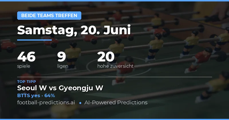 Beide Teams treffen — Fußball Tipps & Vorhersagen — Samstag, 20. Juni, 2026