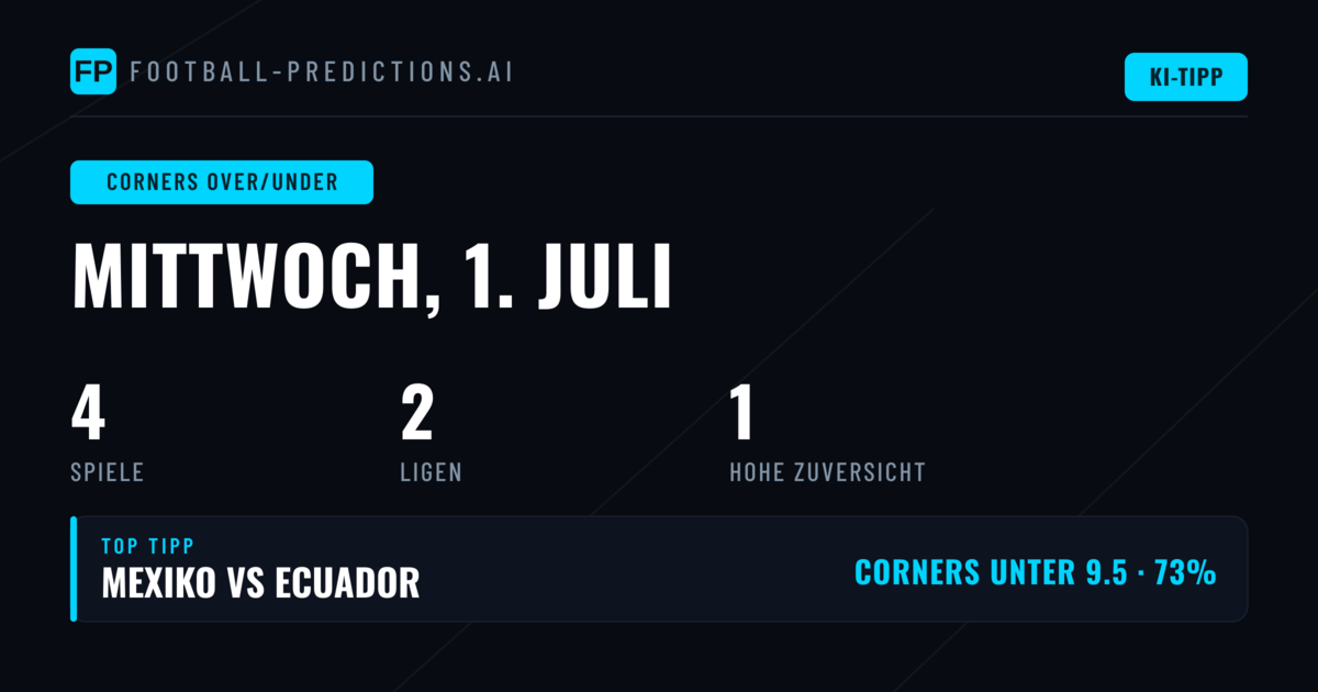 Top O/U Ecken Picks für den 1. Juli 2026