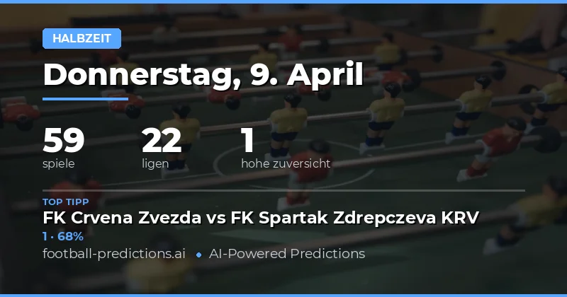 Halbzeit-Vorhersagen für 59 Spiele am 9. April 2026