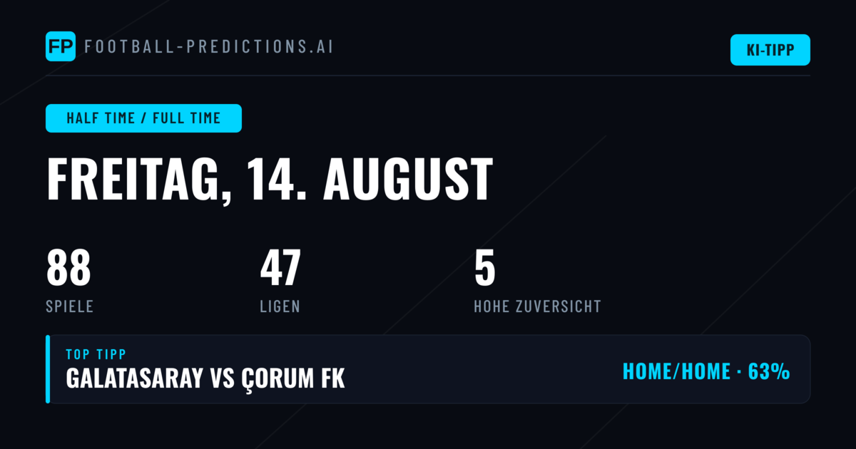 Top HT/FT Tipps für 14 Aug 2026