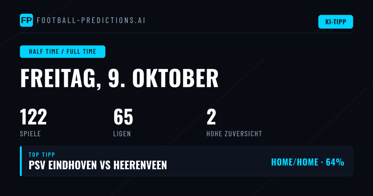 Top HT/FT Tipps für den 9. Oktober 2026
