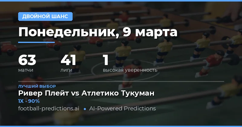 Прогнозы на двойной шанс 9 марта 2026 — лучшие ставки дня