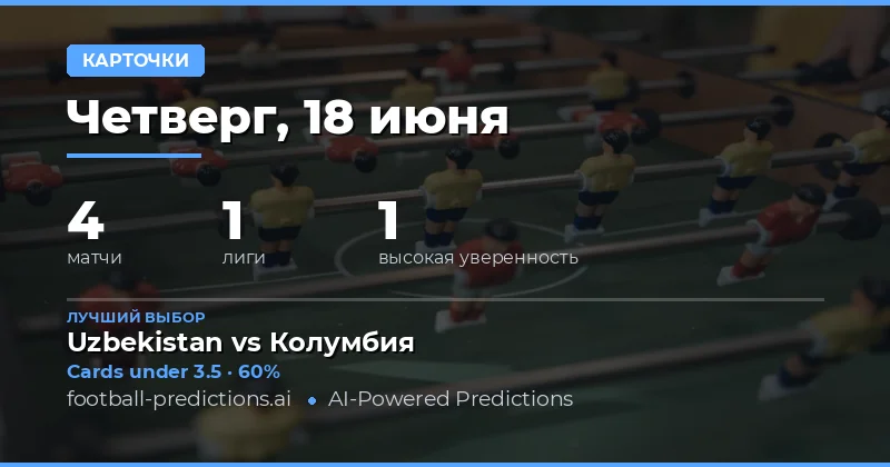 Лучшие ставки на жёлтые карточки O/U на 18 июня 2026 года
