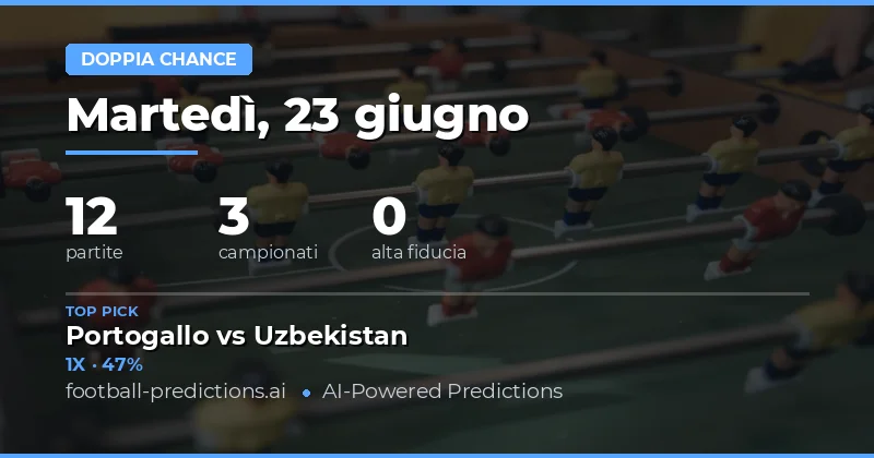 Analisi Double Chance: le migliori selezioni per il 23 giugno 2026