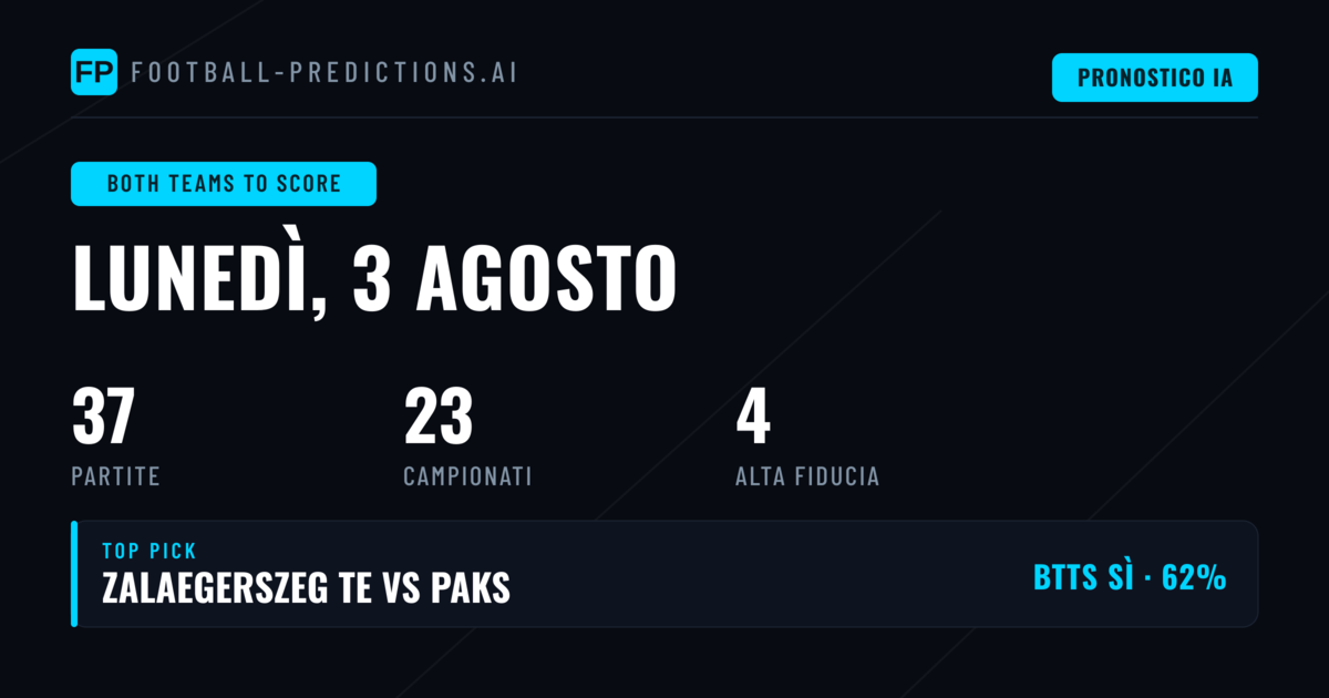 Entrambe le squadre segnano — Pronostici e Consigli Calcio — Lunedì, 3 agosto, 2026