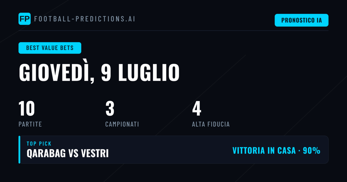 Top Migliori Value per il 9 Luglio 2026