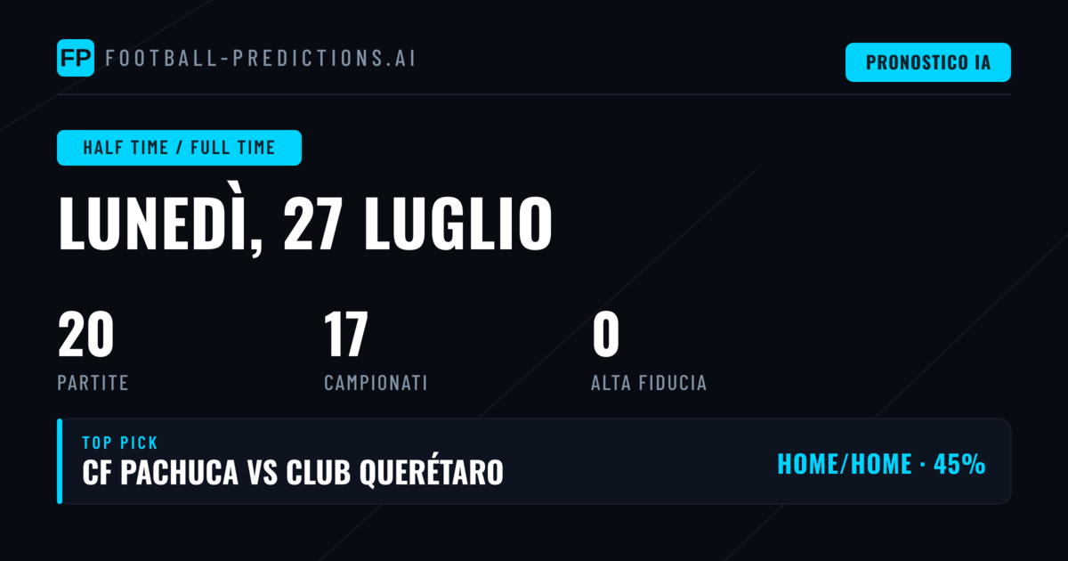PT/RF — Pronostici e Consigli Calcio — Lunedì, 27 luglio, 2026
