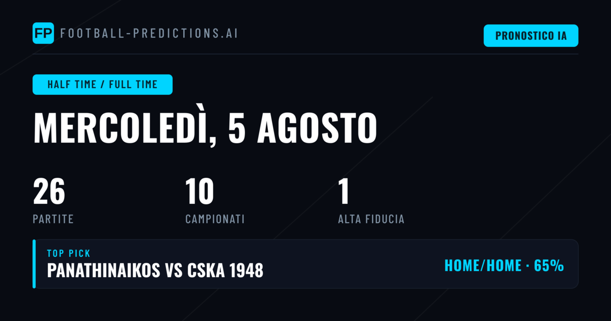 Top HT/FT Picks del 5 Ago 2026