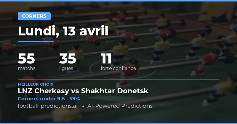 Prédictions sur les corners Over/Under pour le 13 avril 2026