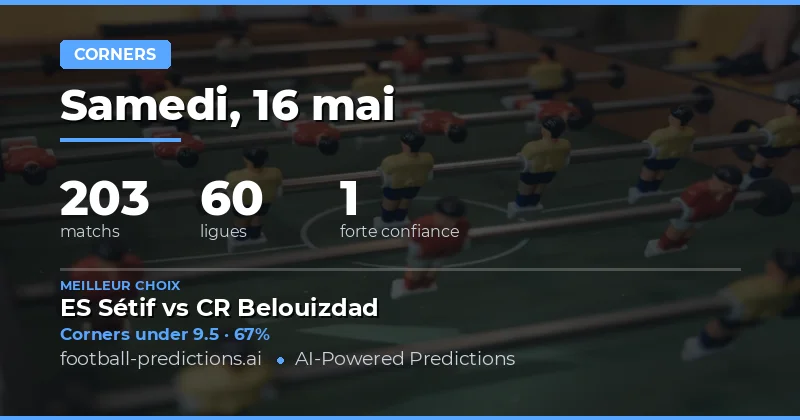 Pronostics sur les coins pour le 16 mai 2026