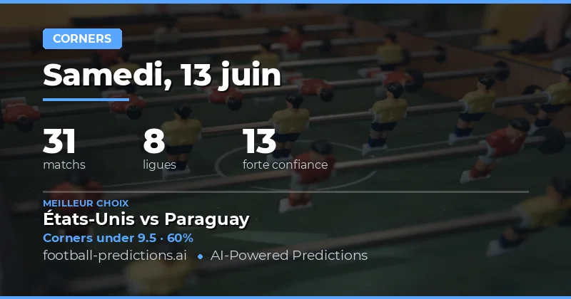 Meilleurs Picks Corners O/U (13 Jun 2026)