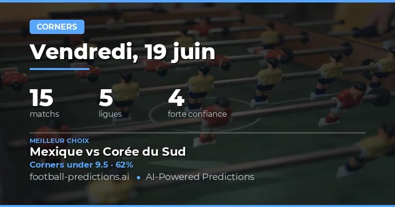 Meilleurs Picks Corners O/U du 19/06/2026