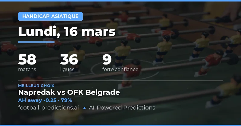 Handicap asiatique: pronostics 16 mars 2026