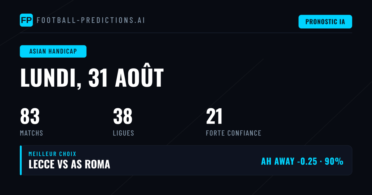Meilleurs Picks AH du 31 août 2026
