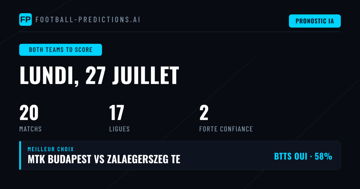 Meilleurs Pronostics BTTS du 27 juillet 2026