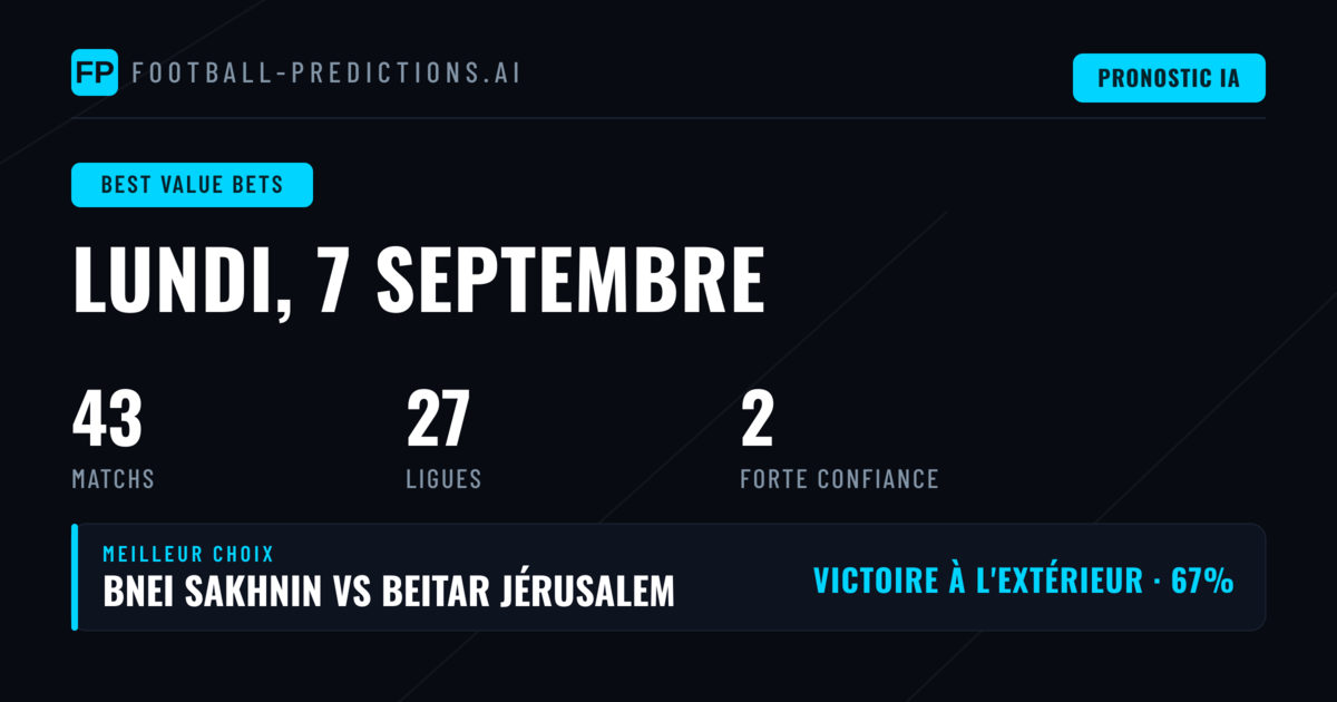 Meilleurs Picks Paris de Valeur du 7 Sep 2026