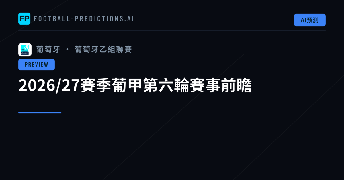 2026/27賽季葡甲第六輪賽事前瞻