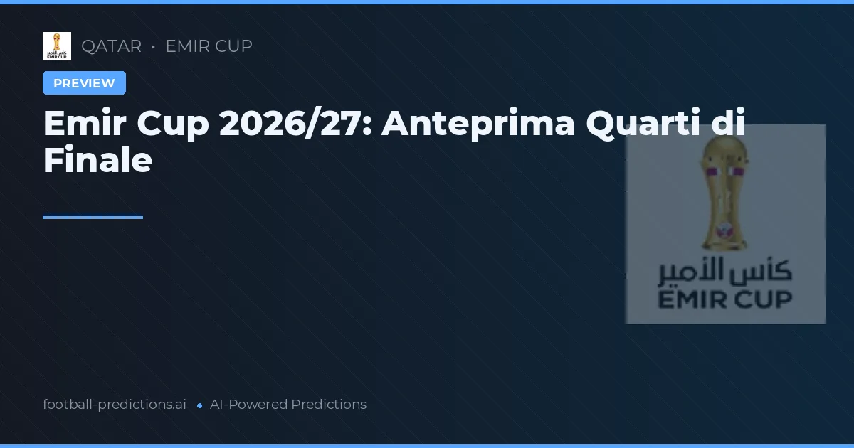 Emir Cup 2026/27: Anteprima Quarti di Finale