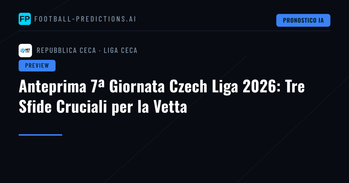 Anteprima 7ª Giornata Czech Liga 2026: Tre Sfide Cruciali per la Vetta
