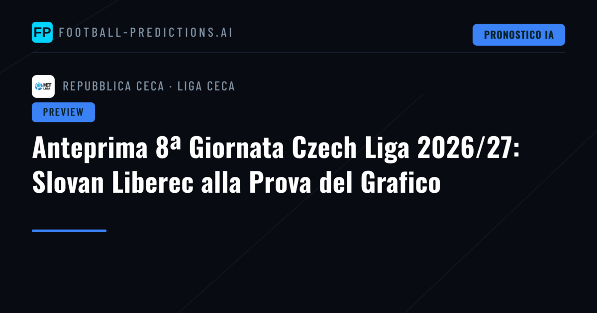 Anteprima 8ª Giornata Czech Liga 2026/27: Slovan Liberec alla Prova del Grafico