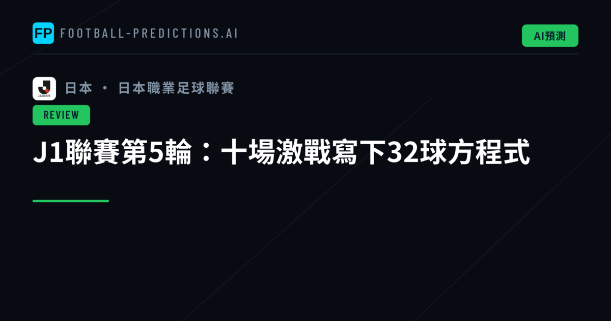J1聯賽第5輪：十場激戰寫下32球方程式