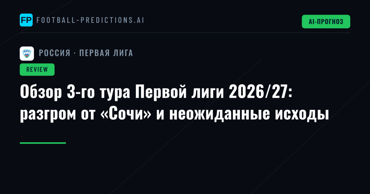 Обзор 3-го тура Первой лиги 2026/27: разгром от «Сочи» и неожиданные исходы
