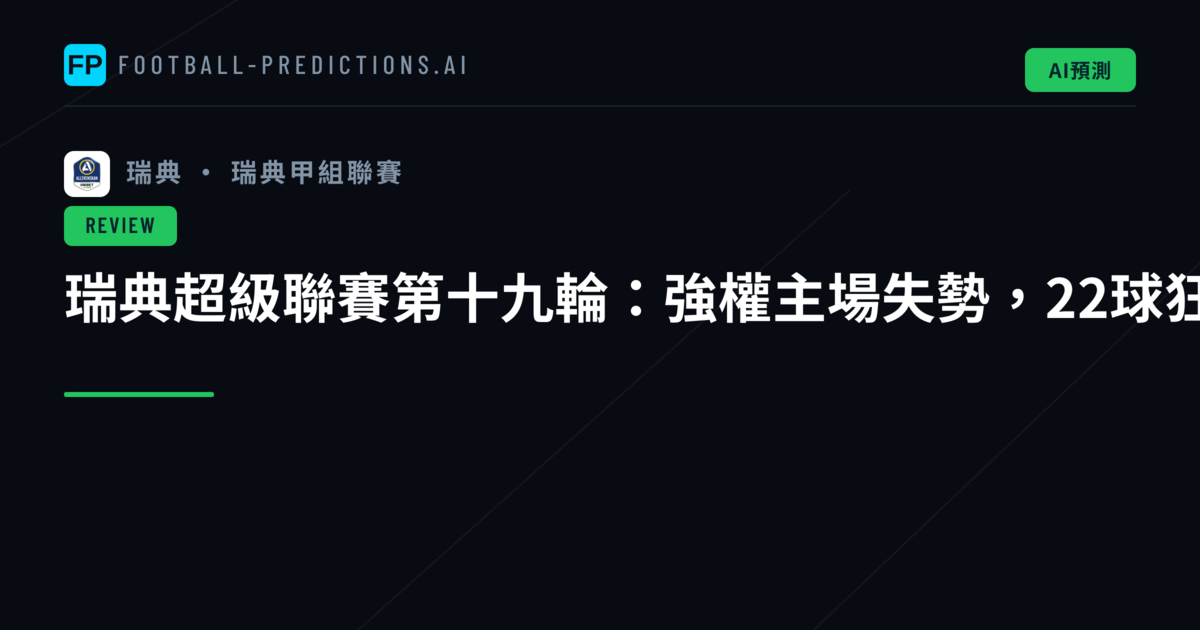 瑞典超級聯賽第十九輪：強權主場失勢，22球狂歡夜高分完結