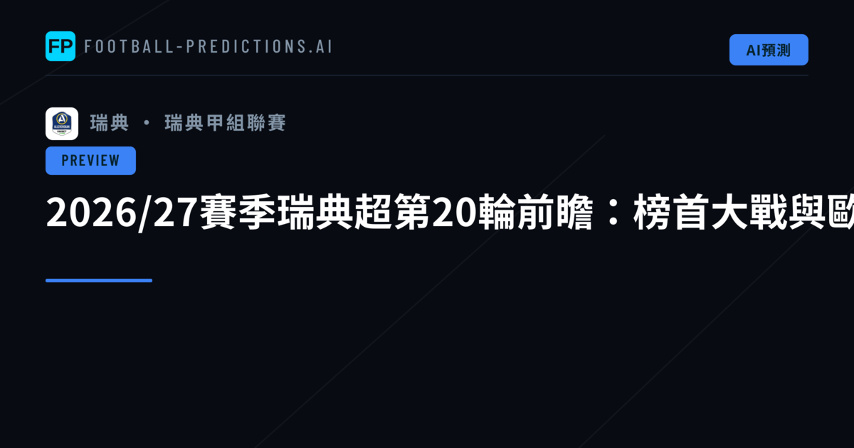 2026/27賽季瑞典超第20輪前瞻:榜首大戰與歐戰席次卡位戰白熱化
