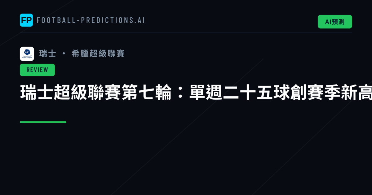 瑞士超級聯賽第七輪：單週二十五球創賽季新高