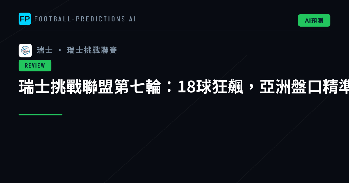 瑞士挑戰聯盟第七輪：18球狂飆，亞洲盤口精準命中