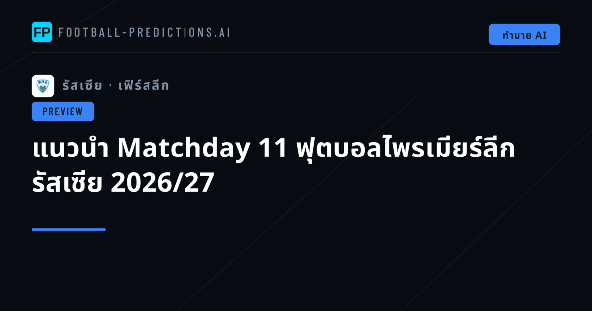 แนวนำ Matchday 11 ฟุตบอลไพรเมียร์ลีก รัสเซีย 2026/27