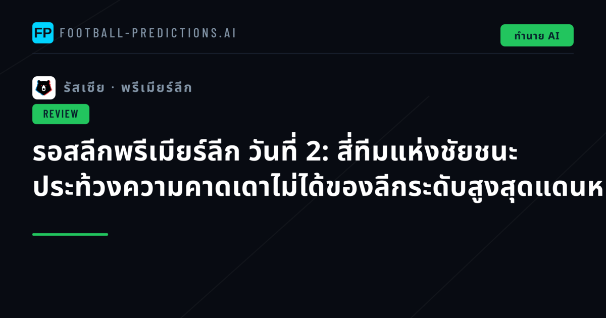 รอสลีกพรีเมียร์ลีก วันที่ 2: สี่ทีมแห่งชัยชนะ ประท้วงความคาดเดาไม่ได้ของลีกระดับสูงสุดแดนหมีขาว