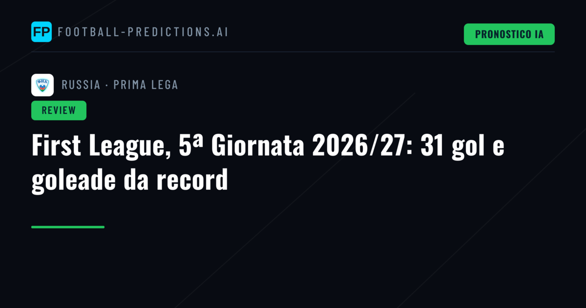 First League, 5ª Giornata 2026/27: 31 gol e goleade da record