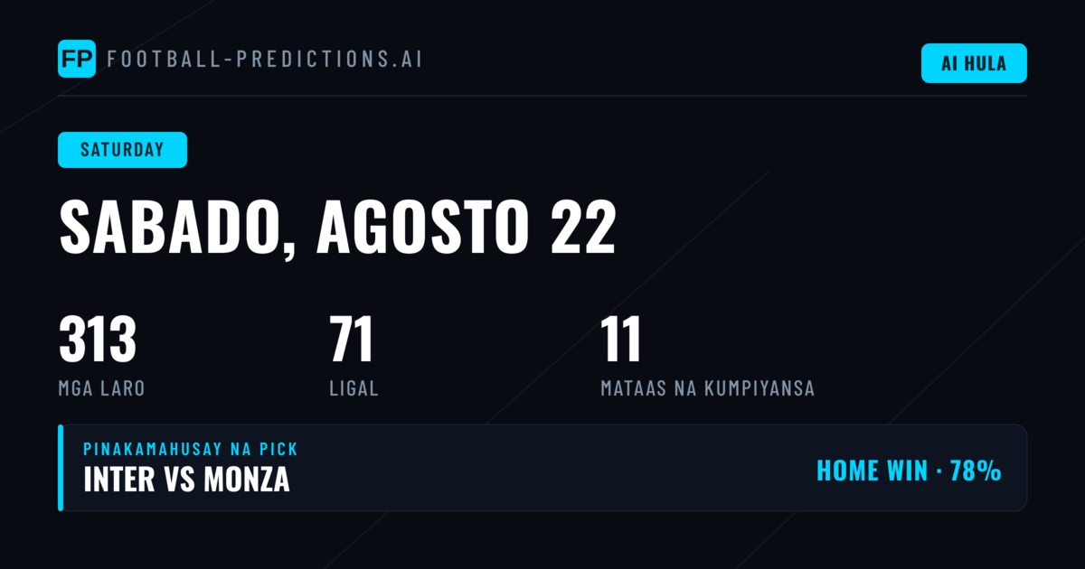 Panimula sa Saturday 22 Aug 2026 Matches