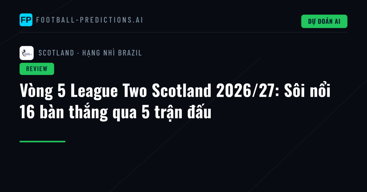 Vòng 5 League Two Scotland 2026/27: Sôi nổi 16 bàn thắng qua 5 trận đấu