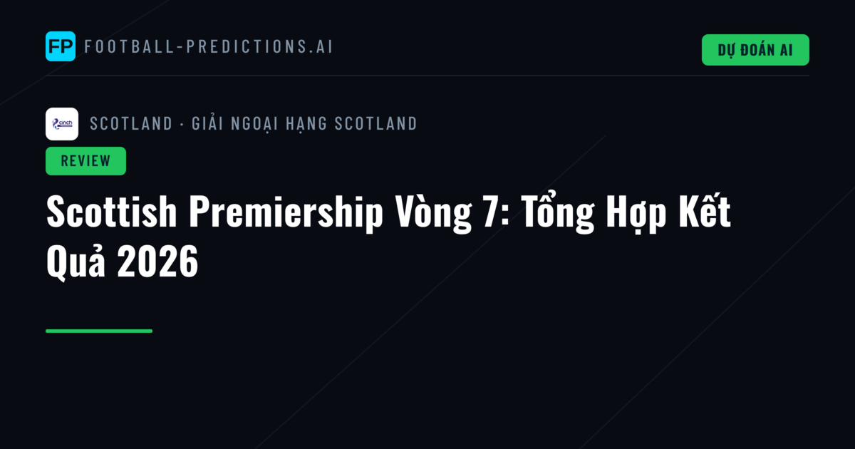Scottish Premiership Vòng 7: Tổng Hợp Kết Quả 2026