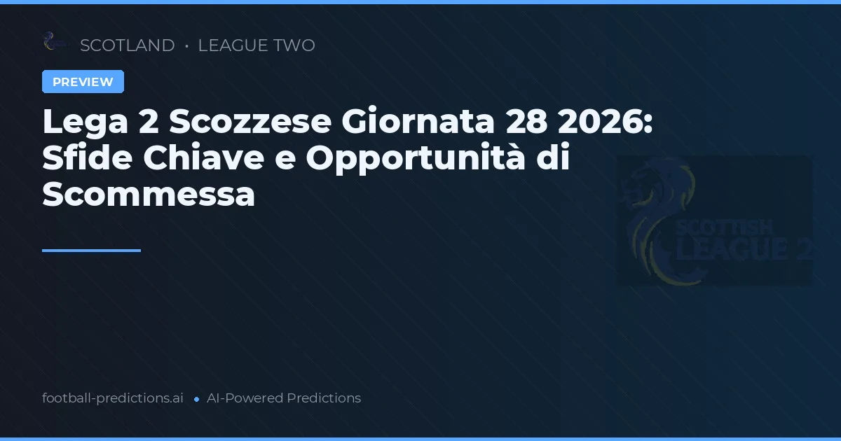 Lega 2 Scozzese Giornata 28 2026: Sfide Chiave e Opportunità di Scommessa