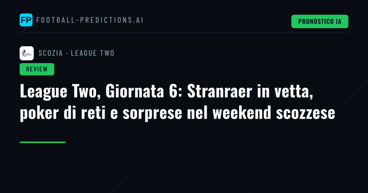 League Two, Giornata 6: Stranraer in vetta, poker di reti e sorprese nel weekend scozzese