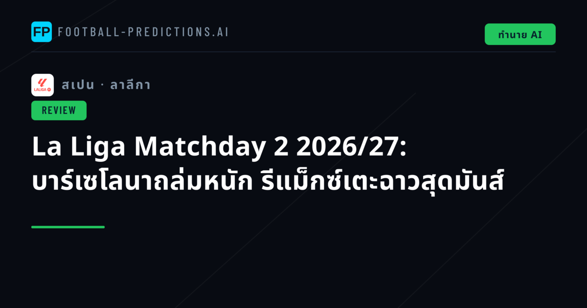 La Liga Matchday 2 2026/27: บาร์เซโลนาถล่มหนัก รีแม็กซ์เตะฉาวสุดมันส์